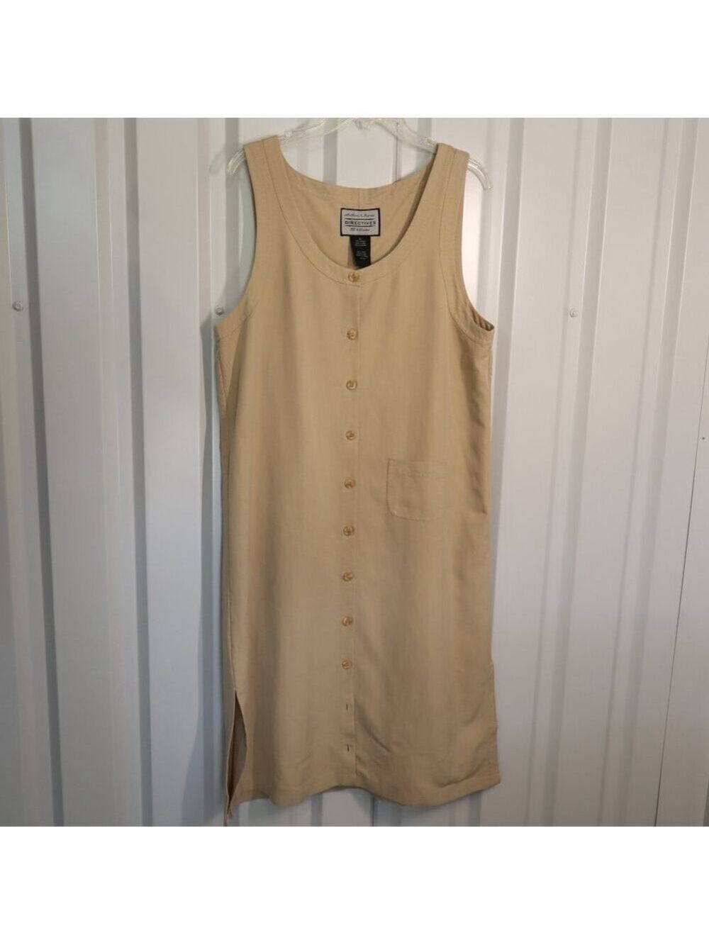 Directives Women's Khaki Button Down Midi Dress Lyocell Size Large Lagenlook